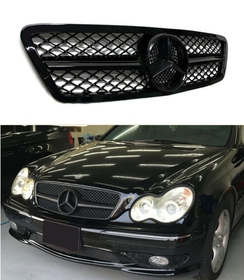 PELOPTICAR MB-W203021 Чорна решітка радіатора (муляж) Mercedes C-клас W203 03-06, колір "чорний рояль"