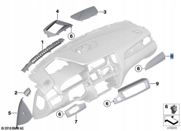 BMW OE Срібляста накладка на панель приладів BMW 51459201686 X3 F25