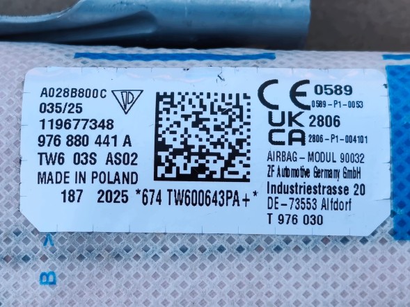 Porsche OE 976880441A / 976880442A PORSCHE PANAMERA 2024-2026 ПОДУШКИ БЕЗПЕКИ AIRBAG ЗАДНІ СИДІННЯ КОМПЛЕКТ