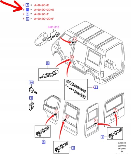 Ford OE 95VB-B-22050-DG КОМПЛЕКТ ЗАМКОВ БЕЗ АВТОСИГНАЛІЗАЦІЇ FORD TRANSIT 93-2000р