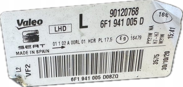 SEAT (оригінальне обладнання) SEAT IBIZA 5 LEWA LAMPA PRZÓD PRZEDNIA SEAT IBIZA V ARONA 17-21 6F1941005D BKPARTS Seat ibiza 5 ліва передня фара seat ibiza v arona 17-21 6f1941005d