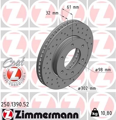 Zimmermann 250.1390.52 Гальмівні диски zimmermann 250.1390.52