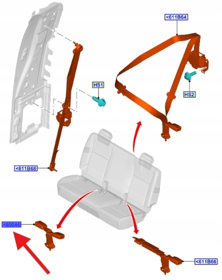 Ford OE AB39-26611C72-AC3YYW, AB3Z2660044AA РЕМІНЬ БЕЗПЕКИ ЗАДНІЙ RANGER 2015- 2019- OE 2496551 _ AB39-26611C72-AC3YYW
