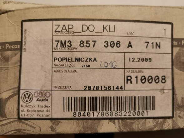 Volkswagen OE ПОПІЛЬНИЧКА ЗАДНЯ ПРАВА VW SHARAN SEAT ALHAMBRA 7M3857306A 71N