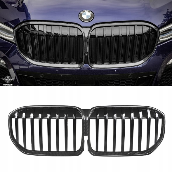 Китай T-258 Карбонові Накладки на Решітку Радіатора (Ніздрі) BMW G11/G12 LCI 2020-2022, Одинарні Ламелі
