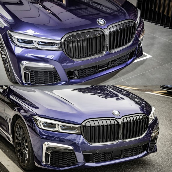 Китай T-258 Карбонові Накладки на Решітку Радіатора (Ніздрі) BMW G11/G12 LCI 2020-2022, Одинарні Ламелі