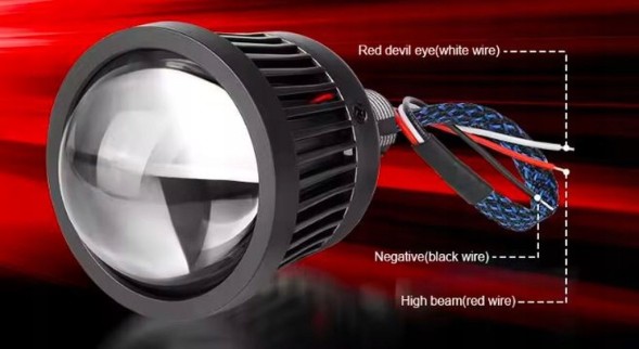 Китай HIGHBEAM-25devil LED лінзи для ближнього світла, дальнього світла 2,5" + підсвітка RED DEVIL EYE