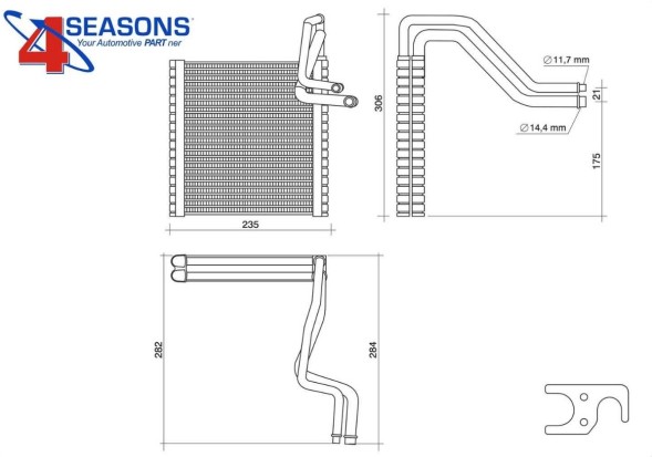4 Seasons RadioP.0099/45623265323 Випарник кондиціонера FORD FIESTA 2008- BE8Z19860A 8V5119850AA 1666190