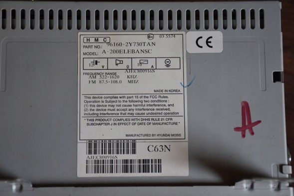 Hyundai OE 96160-2Y730TAN / A-200ELEBANSC / 6110483000 / 61240651 / 61240652 / AJEC800916S / AM 522-1620 KHZ / FM 87.5-108.0 MHZ ЗАВОДСЬКЕ РАДІО HYUNDAI IX35 TUCSON 2 II ASO