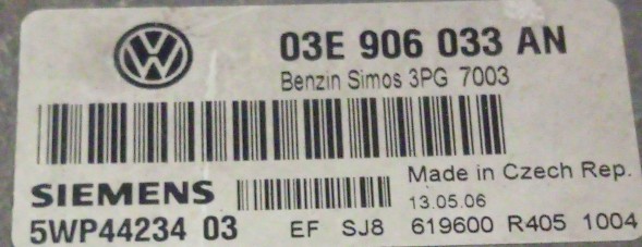 Siemens 03E906033AN 5WP44234 03 BEZ IMMO przygotowany w SDK Контролер 03E906033AN 5WP44234 03 BEZ IMMO