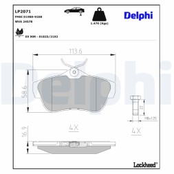 LP2071 DELPHI Комплект гальмівних колодок з 4 шт дисків