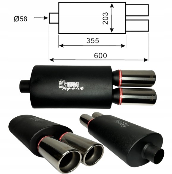 WM Sport 93847 Глушник кінцевий mugen басовий універсальний wm sport 93847 2х80 вхід 58