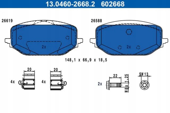 ATE 13.0460-2668.2 Гальмівні колодки передні 13.0460-2668.2 ate citroen