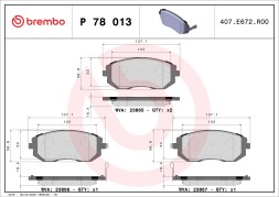 P78013 BREMBO Комплект гальмівних колодок з 4 шт дисків