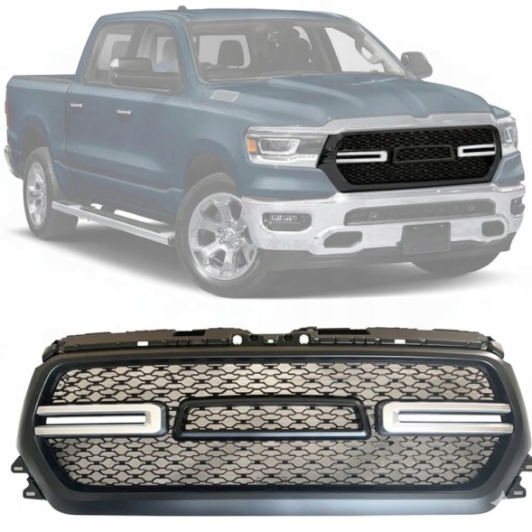 Китай JGD-RAM19-UGLEDMB Решітка-імітація бампера з LED + Поворотники - Матова DODGE RAM 1500 2019-2023