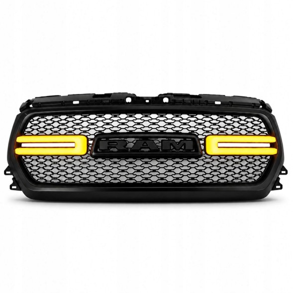Китай JGD-RAM19-UGLEDMB Решітка-імітація бампера з LED + Поворотники - Матова DODGE RAM 1500 2019-2023