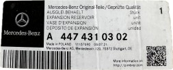 Mercedes-Benz OE ZBIORNIK PLYNU HAMULCOWEGO MERCEDES VITO W447 W448 ORYGINAL NOWE 4474310302 БАК ГАЛЬМІВНОГО ПЛІНТУСА MERCEDES VITO W447 W448 ОРИГІНАЛ 4474310302