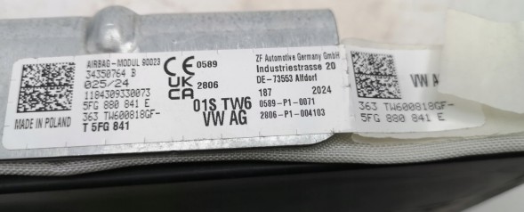 Volkswagen OE 5FG880841E, BW538421L Подушка безпеки Airbag Cupra Formentor 5FG880841E Нова оригінальна