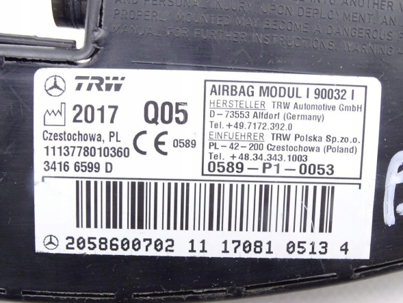 Mercedes-Benz OE 2058600702 GBI_BMW V MERCEDES C-КЛАС W205 14-21 ПОДУШКА AIRBAG СИДІННЯ ПРАВА ОРИГІНАЛ НОВА