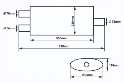 Слайд TW-TL-650 Середній глушник 76 мм slide 304ss 550 мм