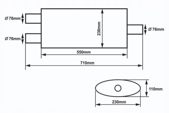 Слайд TW-TL-650 Середній глушник 76 мм slide 304ss 550 мм