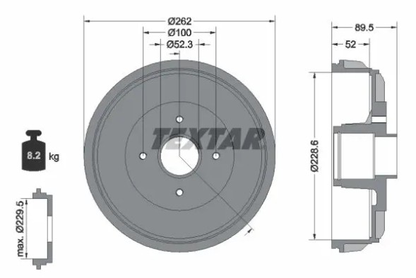 Textar 94049700 Задний гальмівний барабан 94049700 textar dacia