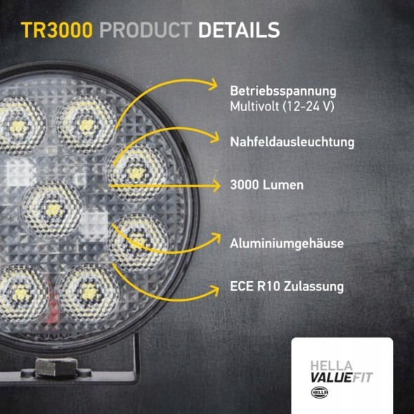112&amp;tech HELLA-1G0-357-113-002-OŻWIETLENIE-POMOCNICZE Світлодіодний робочий прожектор VALUEFIT 31W 5700K для трактора