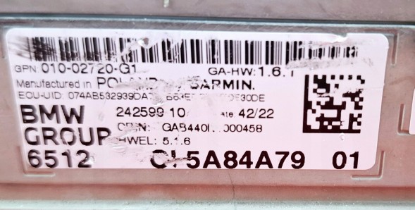 BMW OE Garmin Headunit Висока аудіо навігація MGU22 - 5A84A79 65125A84A79