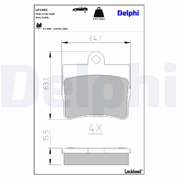 LP1402 DELPHI Комплект гальмівних колодок з 4 шт дисків