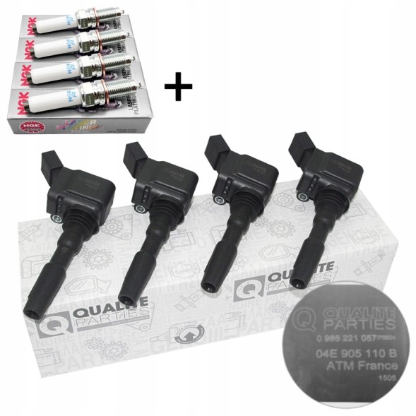 QP 04.E905110B x4 + PZKER7B8EGS x4 4X котушка запалювання + 4x свічка ngk audi seat skoda vw 1.2 1.4 tsi tfsi