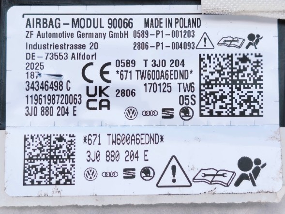 Volkswagen OE 3J0880204E / SUPERB IV SKODA SUPERB IV 2023-2026 ПОДУШКА БЕЗПЕКИ ПАСАЖИРА 3J0880204E