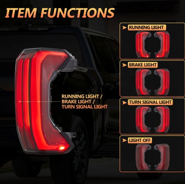 VLAND YAB-TDR-2068 RED TOYOTA TUNDRA 2022-2024 ЗАДНІ ЛІХТАРІ КОМПЛЕКТ ПОВНИЙ LED VLAND ЧЕРВОНІ