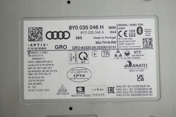 Audi OE ORG МУЛЬТИМЕДІЙНИЙ ЗЧИТУВАЧ MIB3 8Y0035046H 8Y0035046A