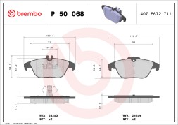 P50068 BREMBO Комплект гальмівних колодок з 4 шт дисків
