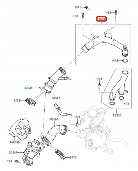 Land Rover OE LR186859GEN Верхня трубка системи охолодження 3,0 v6 5,0 v8 Land Rover Range Rover LR186859