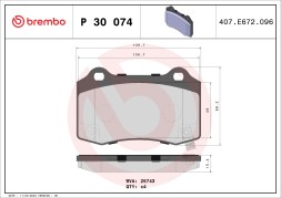 P30074 BREMBO Комплект дискових гальмівних колодок