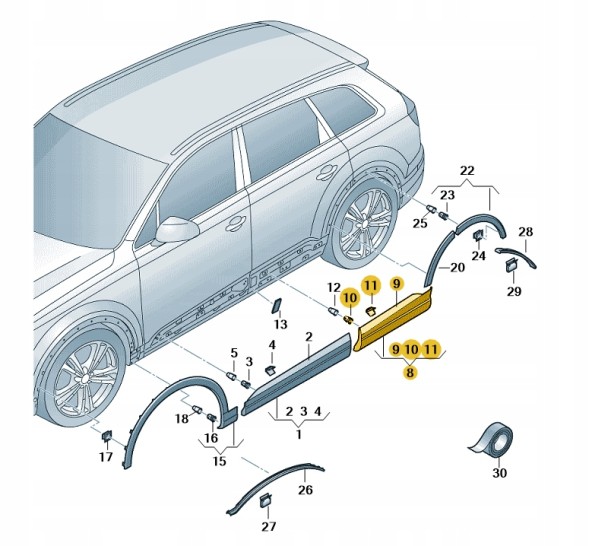Audi OE 4M0853970M 4M0853970N 4M0853970P ПЛАНКА НАКЛАДКА ДВЕРЕЙ ПРАВА OE AUDI Q7 4M0853970PGRU