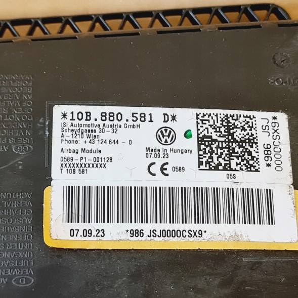 Volkswagen OE 10B880581D / ID3 BORN VW ID3 / CUPRA BORN 2019-2025 AIRBAG ПОДУШКА КРІСЛО ЛІВА ПЕРЕДНЯ 10B880581D