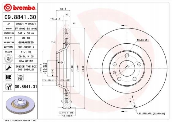 Brembo 09.8841.31 Brembo 09.8841.31 гальмівний диск (1шт)
