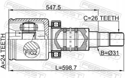 Febest 2711-V70RH Шрус (граната) на півось 2711-v70rh febest volvo c30 c70 i