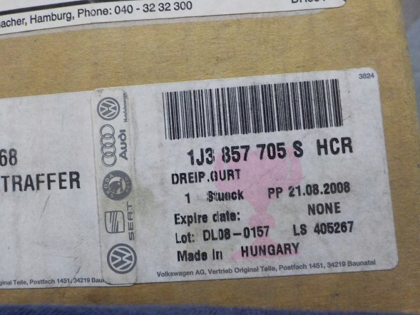 Volkswagen OE 1J3857705S, 1J3857706S ПЕРЕДНІ РЕМЕНІ БЕЗПЕКИ GOLF IV 1997-2006 р.в