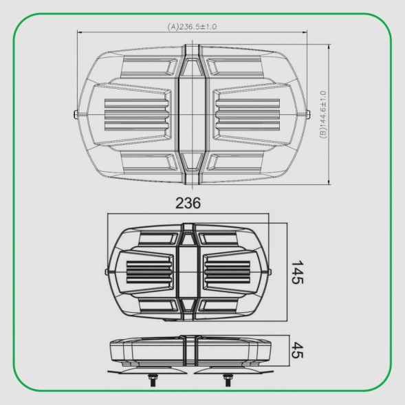 Kamar BLK0031 12/24V 237x145 przewód wtyczka LED попереджувальний ПРОМІНЬ 237x145x45 мм 12/24V Магнітний штекер 2,5 м кабель