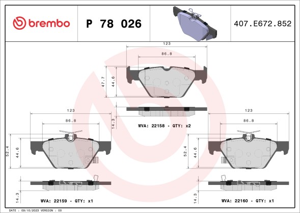 P78026 BREMBO Комплект гальмівних колодок з 4 шт дисків