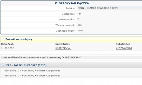 Китай 1SZ26KXJAH Зовнішня ручка відкриття дверей, ЛІВА, водійська, MOPAR OE, JEEP Cherokee