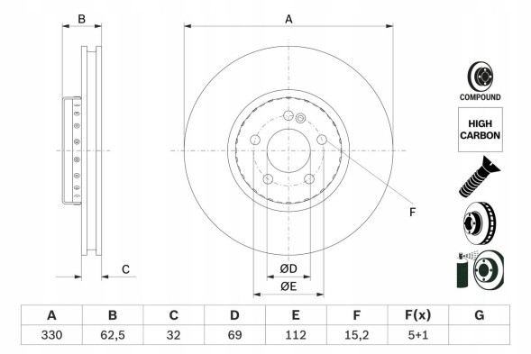 Bosch 0 986 479 H48 Гальмівний диск фронт 330х32 в 2-х частинний - bosch 0 986 479 h48