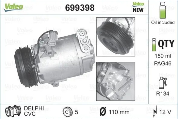 Valeo 699398 Компресор компресора кондиціонера 699398 valeo opel
