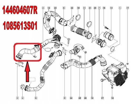 Ibras 144604607R , 1085613S01 ТРУБА ШЛАНГ ПРОВІД ТУРБО ТУРБІНИ ТУРБОКОМПРЕСОРА DACIA 1085615S03 144602760R
