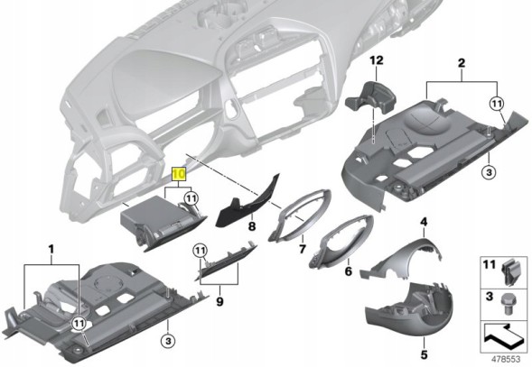 BMW OE 51459236583 Водійський бардачок BMW чорний F20 F21 F22 F23