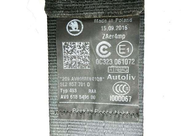 Skoda OE 5L2857701D...XXXX SKODA YETI 5L 2009-2018 РЕМІНЬ БЕЗПЕКИ ЛІВИЙ ПЕРЕДНІЙ 5L2857701D