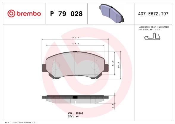 P79028 BREMBO Комплект гальмівних колодок з 4 шт дисків